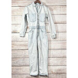 ZARA  Jumpsuit Womens Light Wash Denim XS Boiler Suit Long Sleeve Collared
